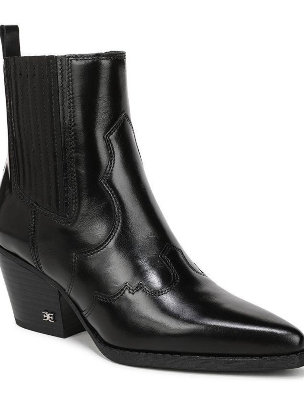 Sam Edelman Black Pointed Western Leather Ankle Boot